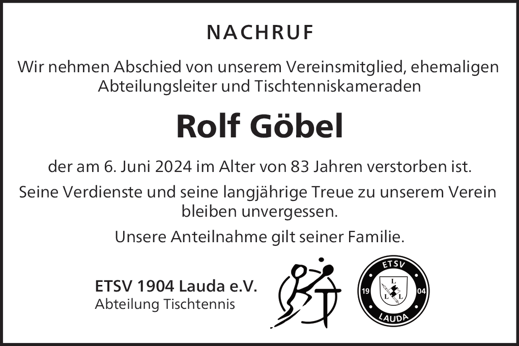 Nachruf auf Rolf Göbel